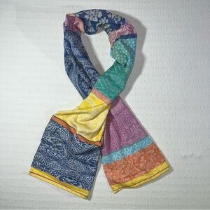 Anthropologie Colorblock Floral Boho 10% Cotton Textured Scarf 16x72 Patchwork